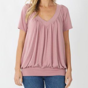 Light Rose Soft V-Neck Short Sleeve Shirt
